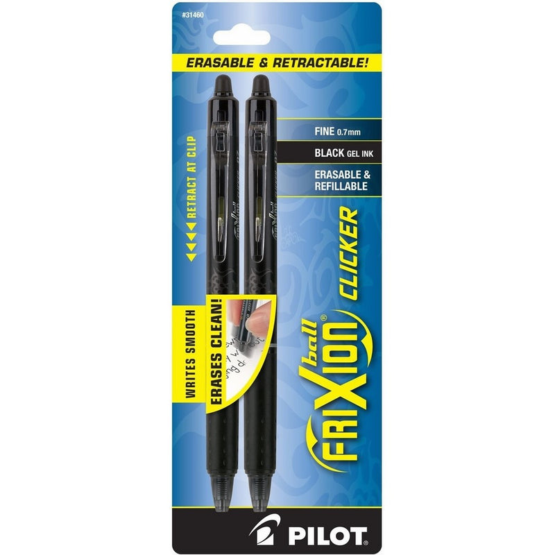 Pilot FriXion Clicker Retractable Erasable Gel Pens Fine Point (.7) Black Ink 2-pk; Make Mistakes Disappear, No Need For White Out. Smooth Lines to the End of Page, America's #1 Selling Pen Brand