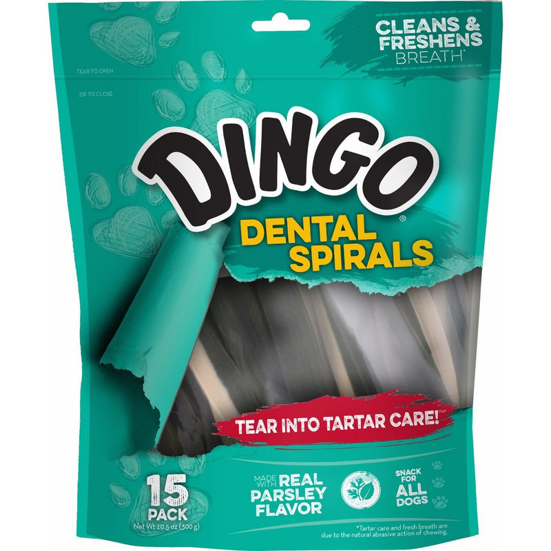 Dingo Tartar and Breath Dental Spirals for All Dogs, 15-Count