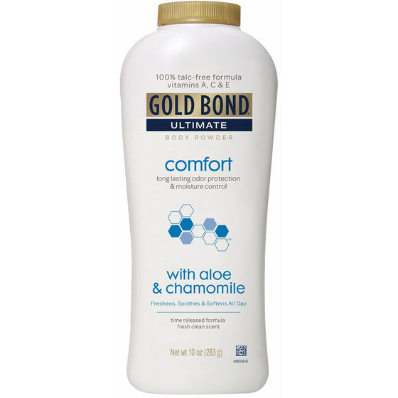 Gold Bond Ultimate Comfort Body Powder, Aloe and Chamomile, 10 Ounce Bottles (Pack of 3), Talc-Free Powder Helps Control Odor, and Absorb Moisture to Prevent Chaffing
