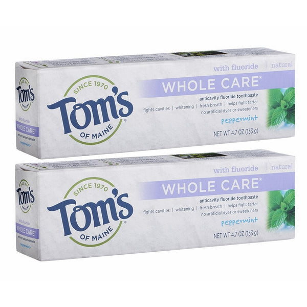 Tom's of Maine Whole Care with Fluoride Natural Toothpaste, Peppermint 4.7 oz (Pack of 2)