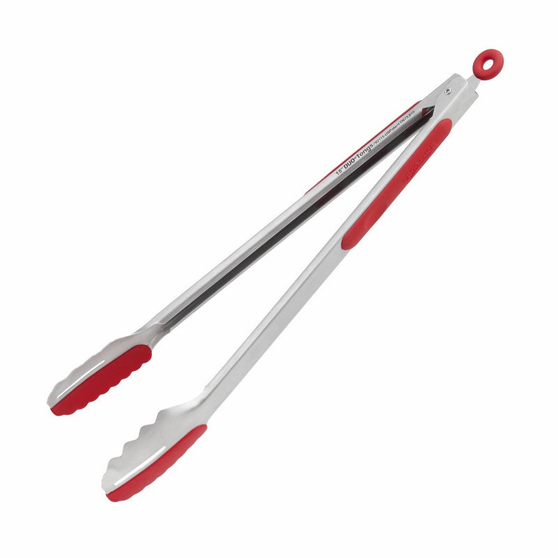 Ergo Chef BBQ and Kitchen Locking Tongs with Silicone Head, 15-Inch, Red