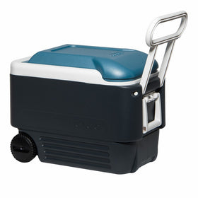 Igloo MaxCold Roller Cooler, Jet Carbon/Ice Blue/White, 40 quart