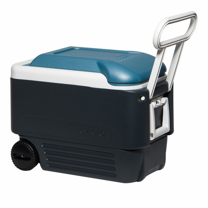 Igloo MaxCold Roller Cooler, Jet Carbon/Ice Blue/White, 40 quart
