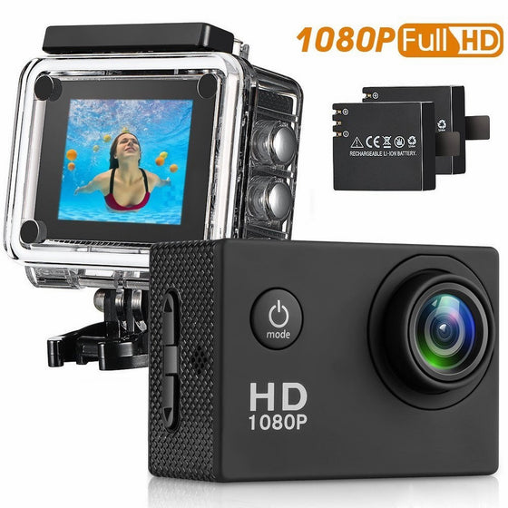 Action Camera , 96FT Waterproof Sport Camera Full HD 1080P 2.0 Inch LCD Display 140 Degree Wide Angle Lens Sport Recorder Car Camera