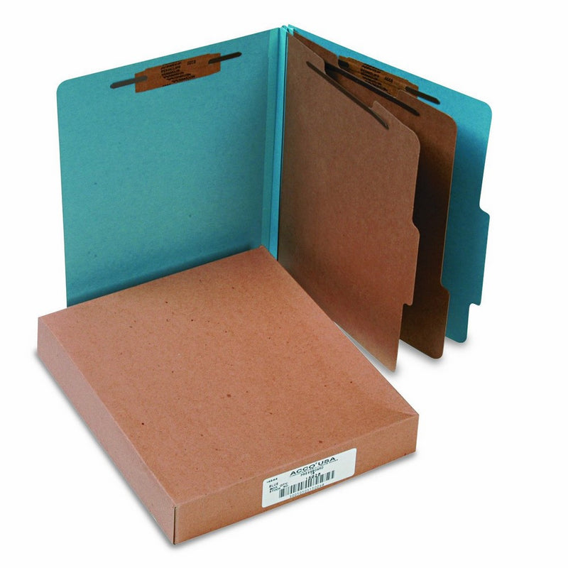 ACCO Classification Folders with Fasteners, Pressboard, 6-Part, Letter Size, Blue, 10 per Box (A7015026)