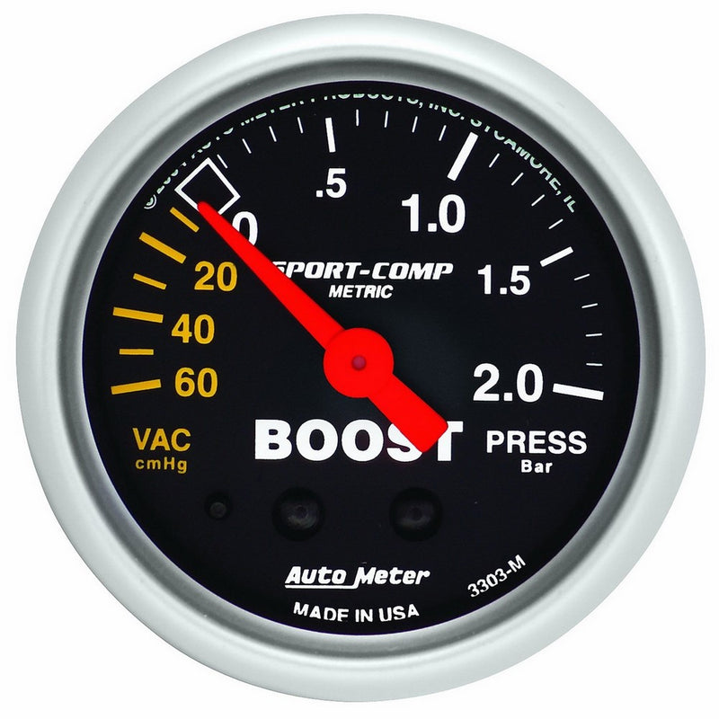 Auto Meter 3303M Sport-Comp Metric 2-1/16" Boost/Vacuum Gauge