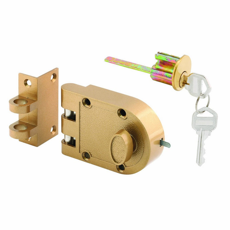 Prime-Line U 9970 Jimmy-Resistant Deadlock, Diecast, Brass Color, Angle Strike, Single Cylinder