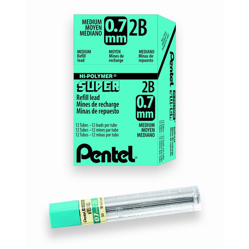 Pentel Super Hi-Polymer Lead Refill, 0.7mm Medium, 2B, 144 Pieces of Lead (50-2B)