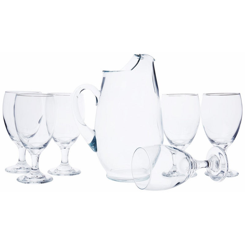 Libbey 7 piece Carolina set includes one 90 ounce pitcher and 6 16 ounce footed goblets.