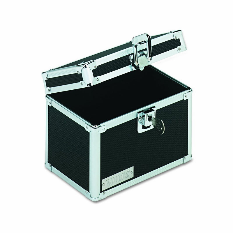 Vaultz VZ01171 Locking Index Card File with Flip Top Holds 450 4 x 6 Cards, Black