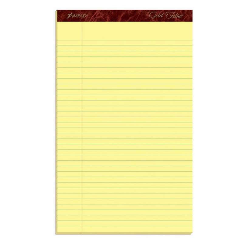 Ampad Gold Fibre Writing Pads, 8-1/2" x 14", Legal Rule, Canary Paper, 50 Sheets, 12 Pack (20-030R)