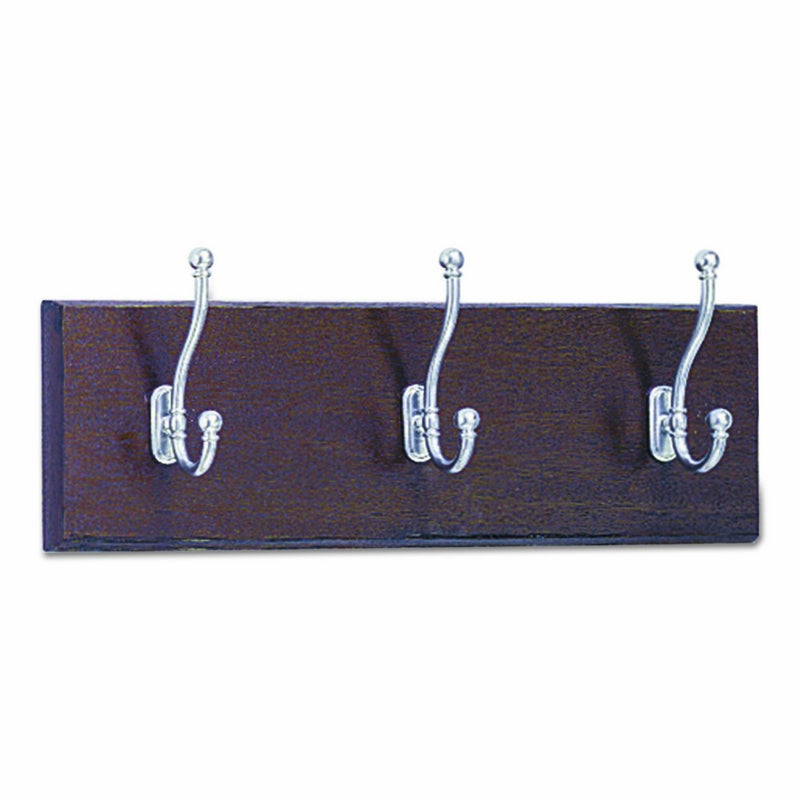 Safco Products 4216MH Wood Wall Rack, 3 Hook, Mahogany/Silver