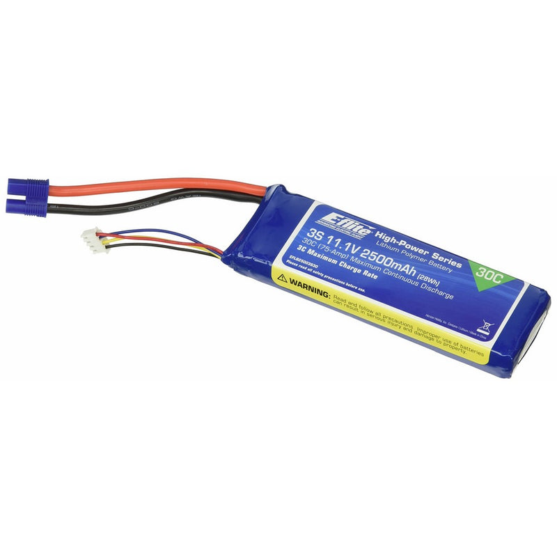 E-flite 2500mAh 3S 11.1V 30C LiPo 12AWG EC3 Battery