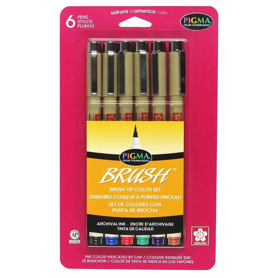 Sakura 38061 6-Piece Pigma Assorted Colors Brush Pen Set