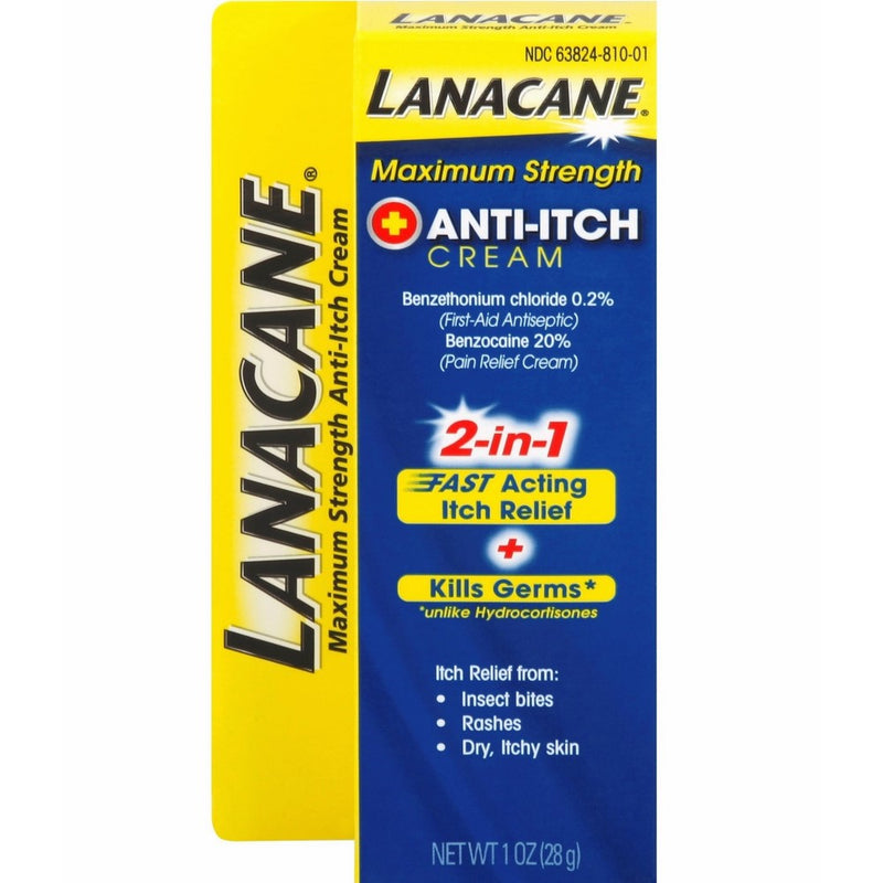 Lanacane Maximum Strength Anti-itch Cream, 1 oz, 2in1 Fast Acting Itch Relief and Kills Germs