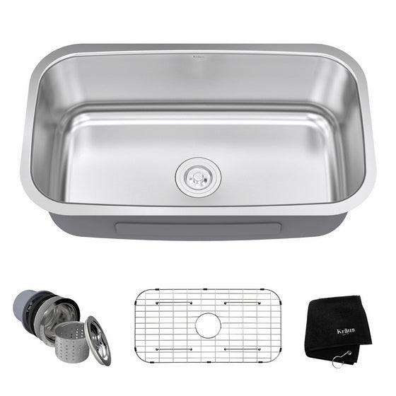 Kraus KBU14 31-1/2 inch Undermount Single Bowl 16-gauge Stainless Steel Kitchen Sink