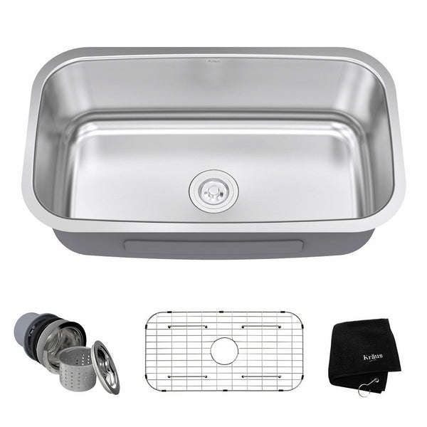 Kraus KBU14 31-1/2 inch Undermount Single Bowl 16-gauge Stainless Steel Kitchen Sink