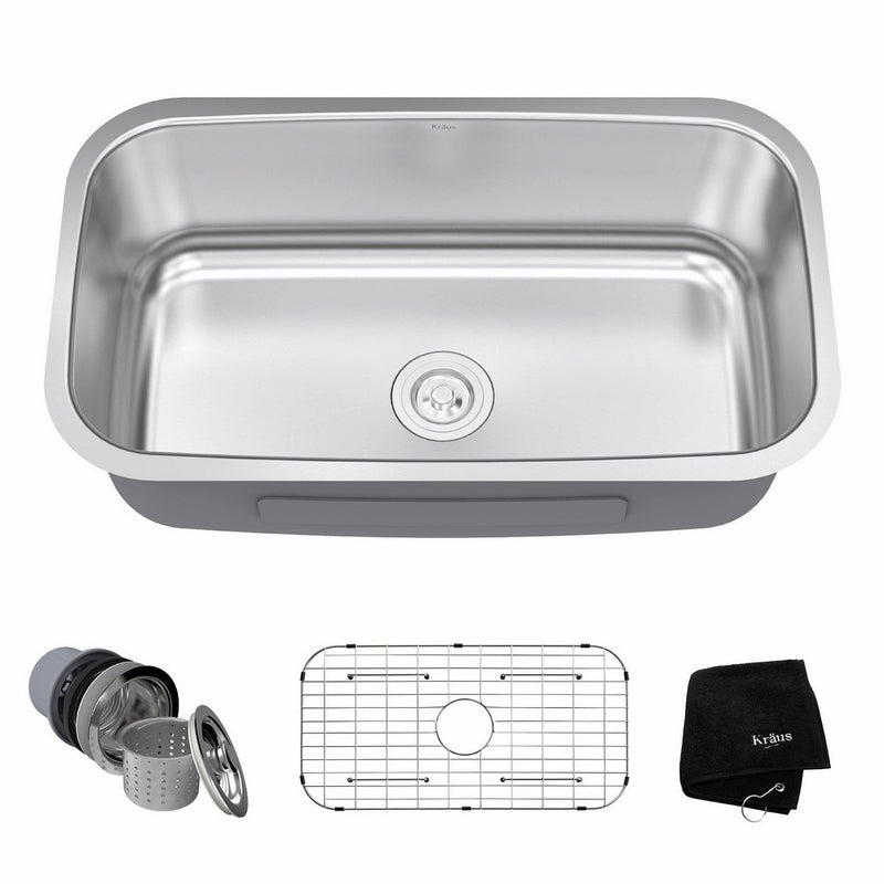 Kraus KBU14 31-1/2 inch Undermount Single Bowl 16-gauge Stainless Steel Kitchen Sink