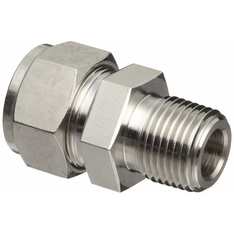 Brennan N2404-08-08-SS Stainless Steel Compression Tube Fitting, Straight Adapter, 1/2" Tube OD x NPT Male