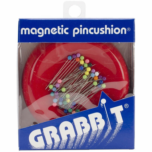 Grabbit Magnetic Sewing Pincushion with 50 Plastic Head Pins, Red