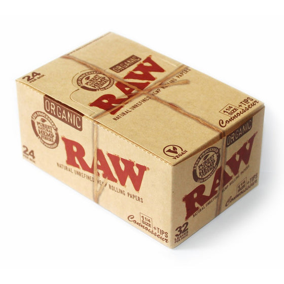 Raw Organic Connoisseur 1.25 1 1/4 Rolling Paper with Tips Full Box Of 24 Packs