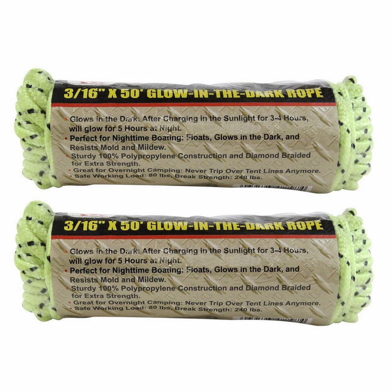 IIT 48797 Glow-in-the-Dark Rope 3/16 Inch x 50 Feet - 2 Pack