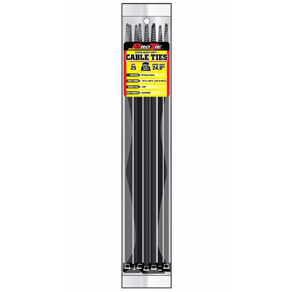 Pro Tie B24EHD25 24.9-Inch Extra Heavy Duty Standard Cable Tie, UV Black Nylon, 25-Pack