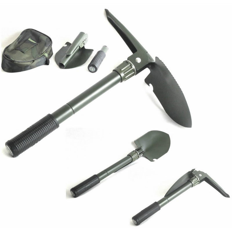 Folding Camping Survival Shovel with Pick 16" Garden Military Style Survival w/ Pick Tool & Case