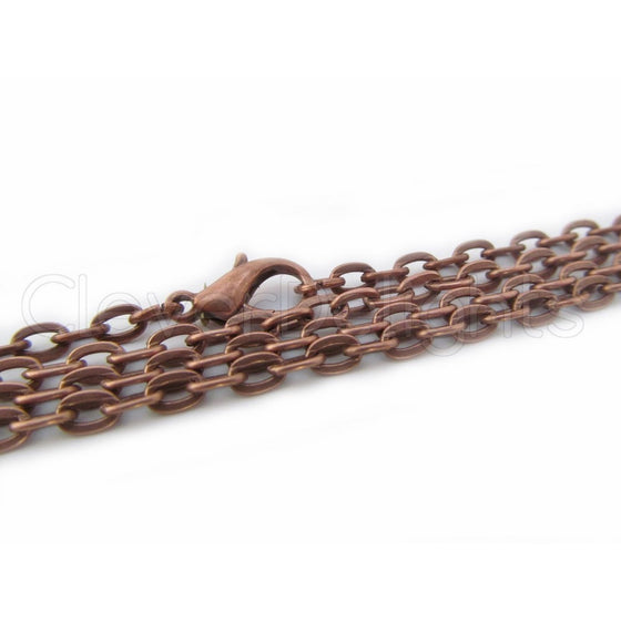 10 CleverDelights Vintage Style Necklaces - Antique Copper Color - 24 Inch - Rolo Chain Necklace - Lobster Clasp and Jump Rings Attached - Jewelry Findings - 3 x 4mm Oval Links - Antiqued Necklaces - 24" Length