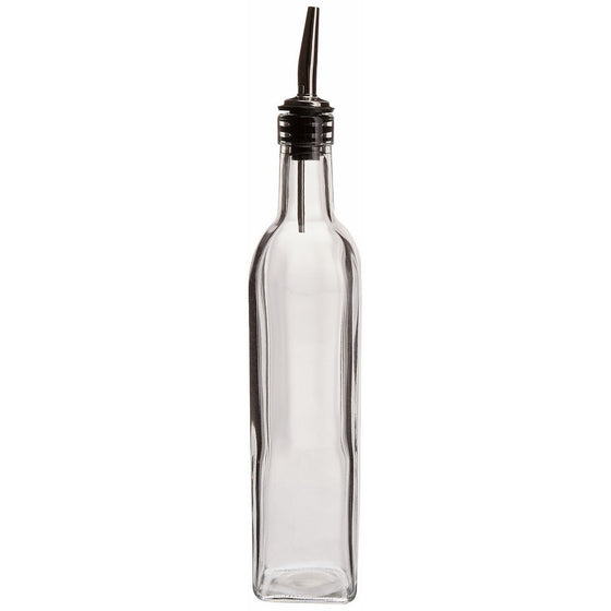 16 Oz. (Ounce) Oil Vinegar Cruet, Square Tall Glass Bottle w/Stainless Steel Pourer Spout