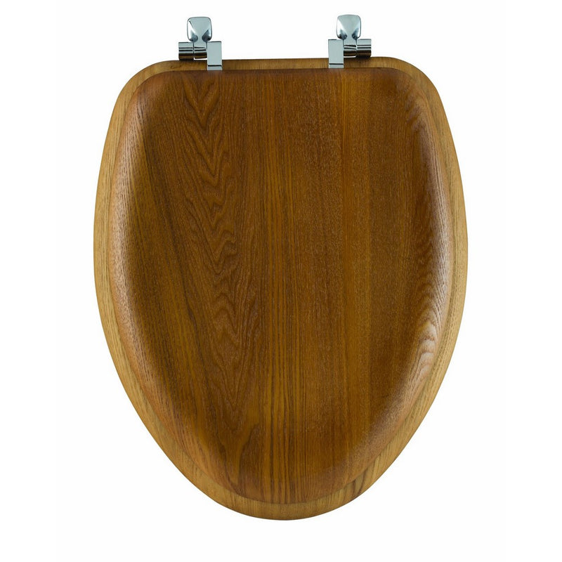 Mayfair Natural Reflections Toilet Seat with Chrome Hinges, Elongated, Natural Oak Veneer, 19601CP 378
