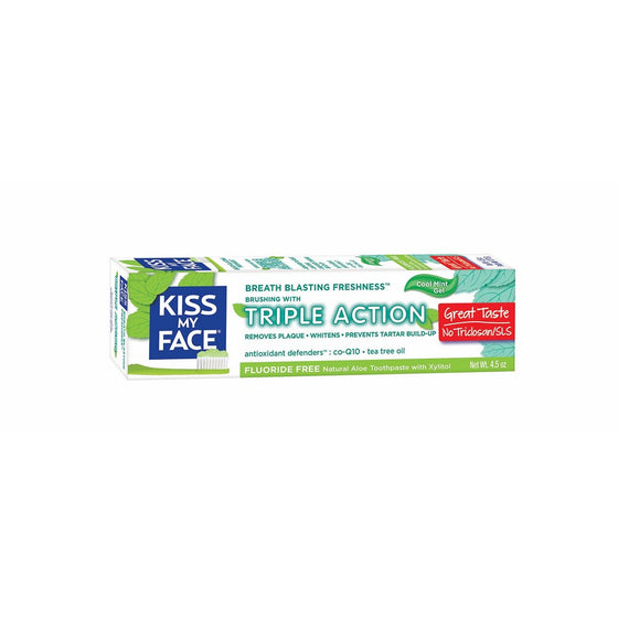 Kiss My Face Triple Action Gel Toothpaste, Fluoride Free Toothpaste, 4.5 Ounce