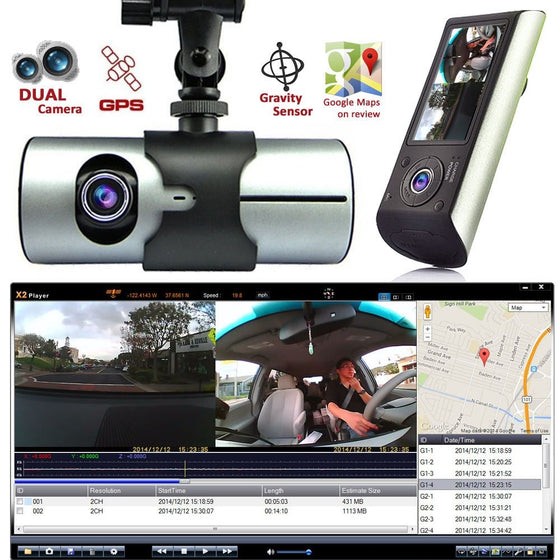 Indigi HD Dash-Cam Dual Camera FrontInCab Driving Recorder Car DVR GPS Logger G-Sensor