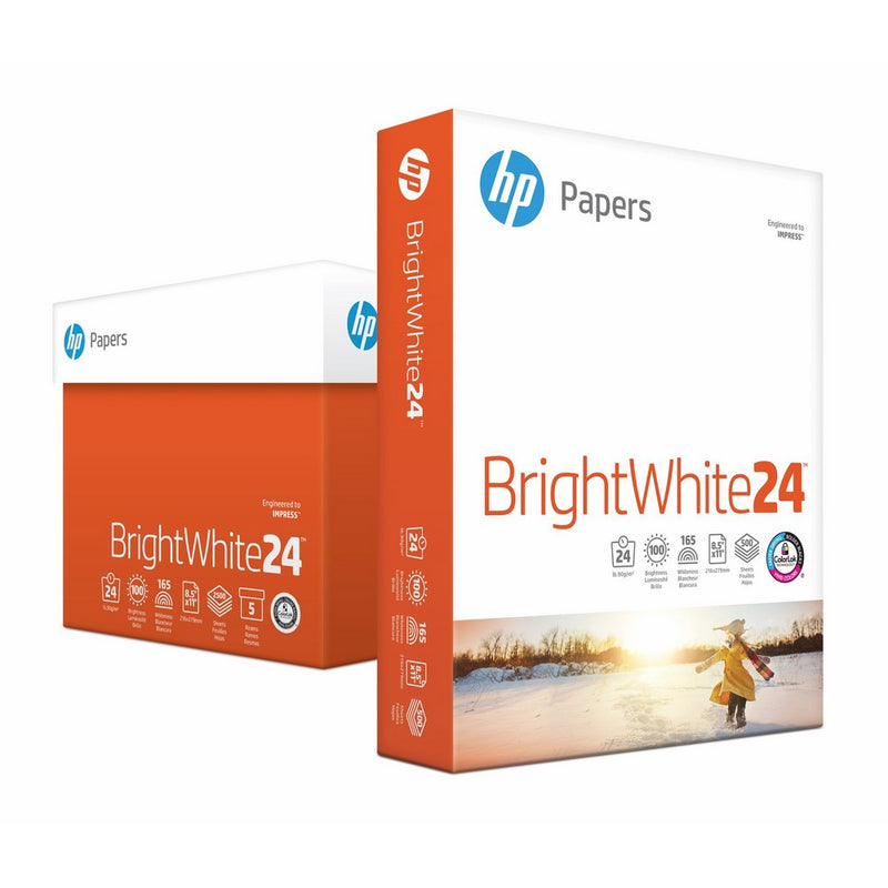 HP Printer Paper, BrightWhite24, 8.5 x 11, Letter, 24lb, 97 Bright, 2,500 Sheets/5 Ream Carton (203000C) Made In The USA