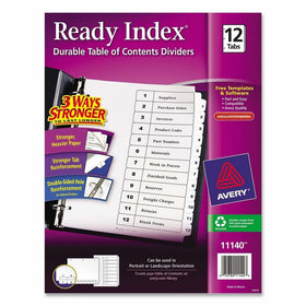 Avery Ready Index Table of Contents Dividers, Black/White, 12-Tab Set (11140)