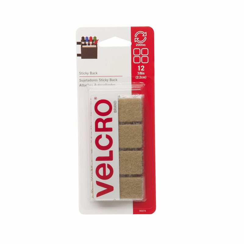VELCRO Brand Sticky Back - 7/8 Squares, 12 Sets - Beige