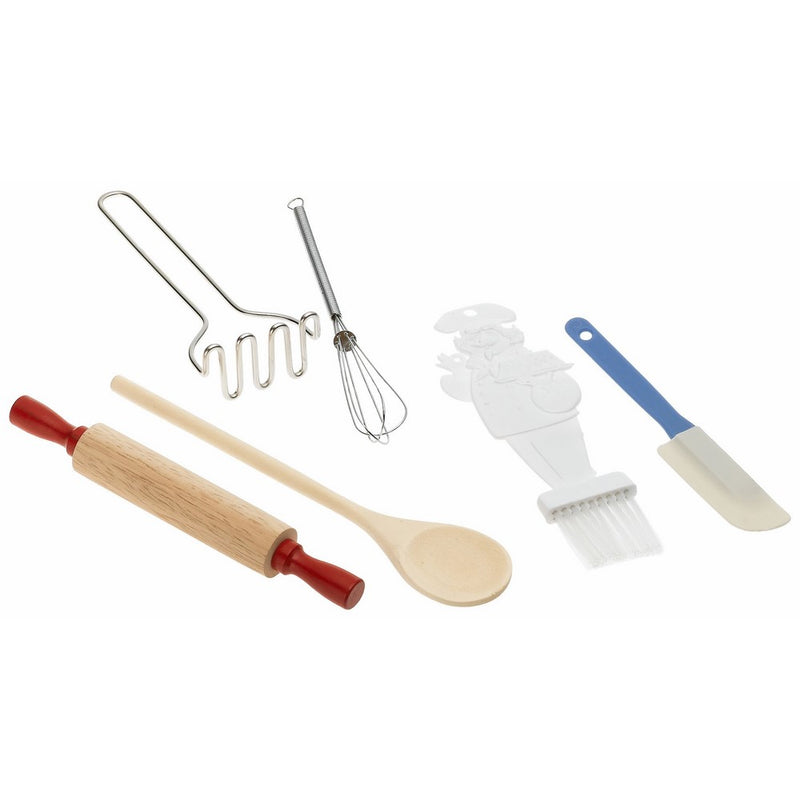 R&M International 5830 Mini Baking Tools, Spatula, Brush, Masher, Whisk, Wood Spoon, and Rolling Pin, 6-Piece Set