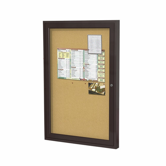 Ghent 36"x24"1-Door indoorEnclosed Bulletin Board, Shatter Resistant, with Lock, Bronze Aluminum Frame - Natural Cork (PB13624K)Made in the USA