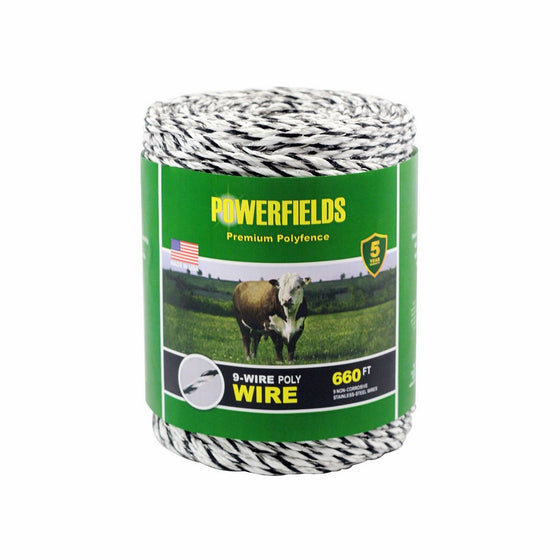 Powerfields EW936-660 9 Wire Polywire, 660-Feet, White/Black