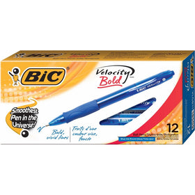 BIC Velocity Bold Retractable Ball Pen, Bold Point (1.6mm), Blue, 12-Count