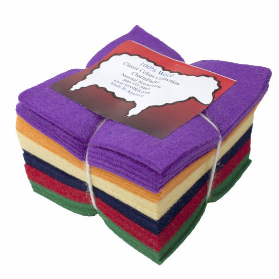 36 5" Squares 100% Wool Felt Classic Bright Charm Pack