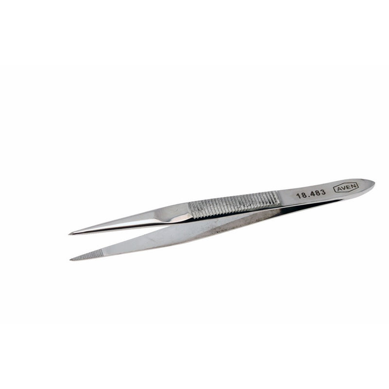 Aven 18483 Medium Sharp Serrated General Purpose Tweezer, Stainless Steel, 3" Length