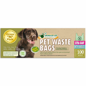 Green'N'Pack Extra Large Dog Waste Bags, 100-Count Premium Handle Bags for Giant Breeds (Heavy Duty Solution)