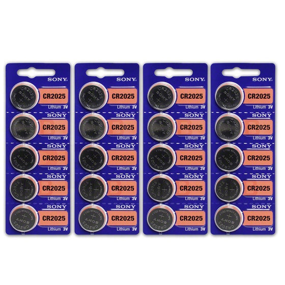 Sony CR2025 3 Volt Lithium Manganese Dioxide Batteries, Genuine Sony Blister Packaging (20 Pieces)