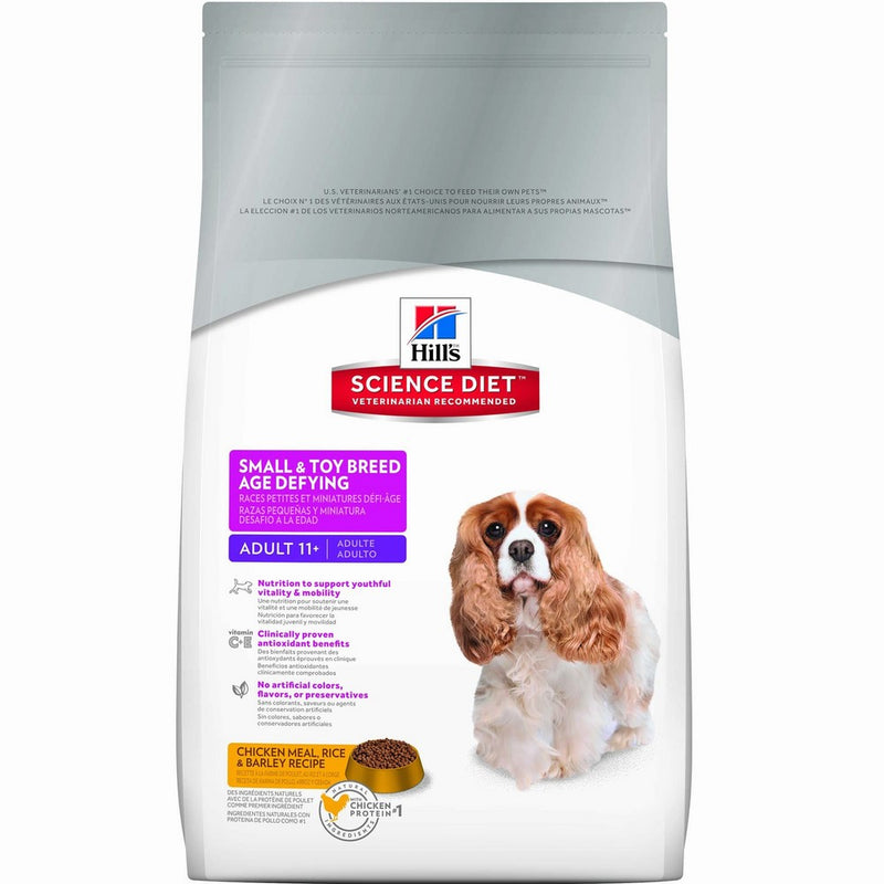 Hill's Science Diet Senior Dog Food, Adult 11 Small & Toy Breed Age Defying Chicken Meal Rice & Barley Recipe Dry Dog Food, 4.5 lb Bag