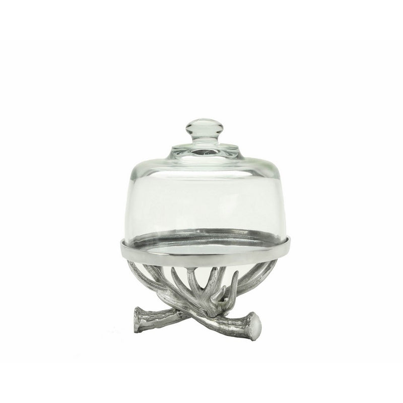 Arthur Court Designs Aluminum 8" Deer Antler Footed Plate with Glass Dome