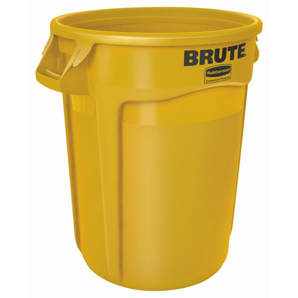 Rubbermaid Commercial BRUTE Heavy-Duty Round Waste/Utility Container with Venting Channels, 32-gallon, Yellow (FG263200YEL)