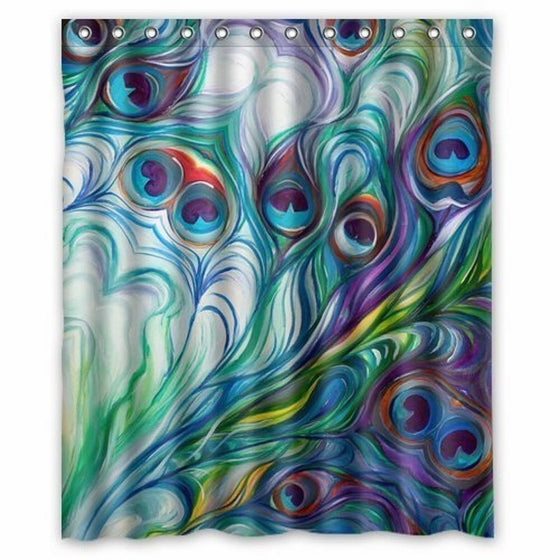 Flawless peacock feathers Watercolor painting Bathroom Shower Curtain, Shower Rings Included 100% WaterProof Polyester Fabric 60" x 72" Bath Shower Curtain