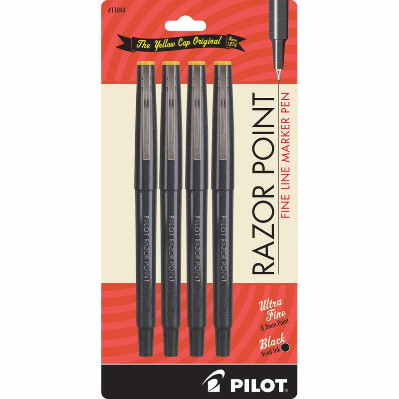 Pilot Razor Point Marker Stick Pens, Ultra Fine Point, Black Ink, 4-Pack (11044)