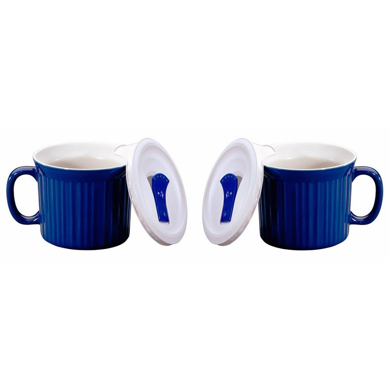 Corningware Pop-Ins 20-OzMug w/ Blue Vented Plastic Cover, Blueberry (Pack of 2)